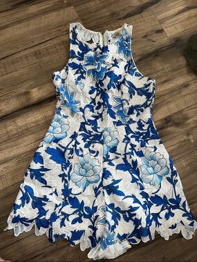 Angel Biba White Dress with Blue Floral Lace